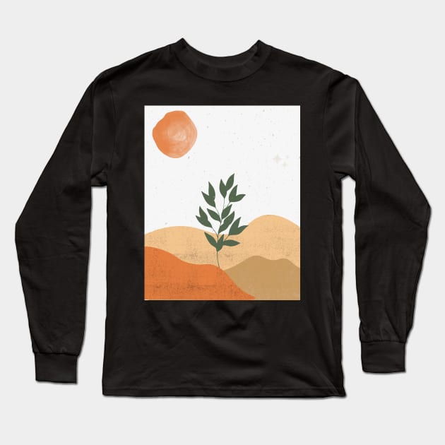 Minimalist Illustration Grey World Orange Sun Long Sleeve T-Shirt by A.P.